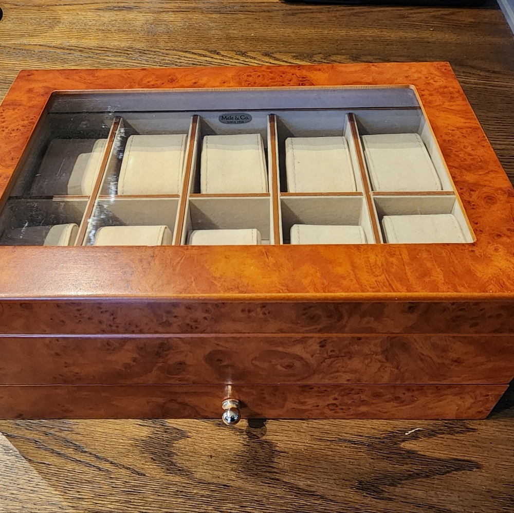 Mele & Co. Elegant Wooden Watch Box with Glass Top